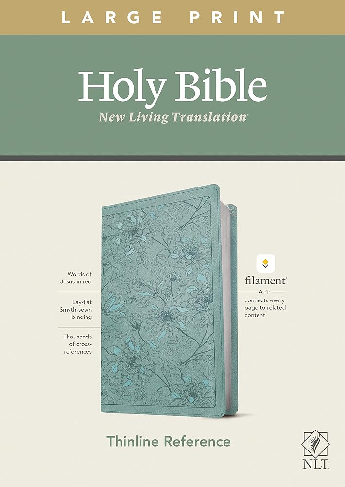 NLT Large Print Thinline Reference Bible, Filament Enabled (LeatherLike, Floral Leaf Teal, Red Letter): Includes Free Access to the Filament Bible App ... Notes, Devotionals, Worship Music, and Video cover image
