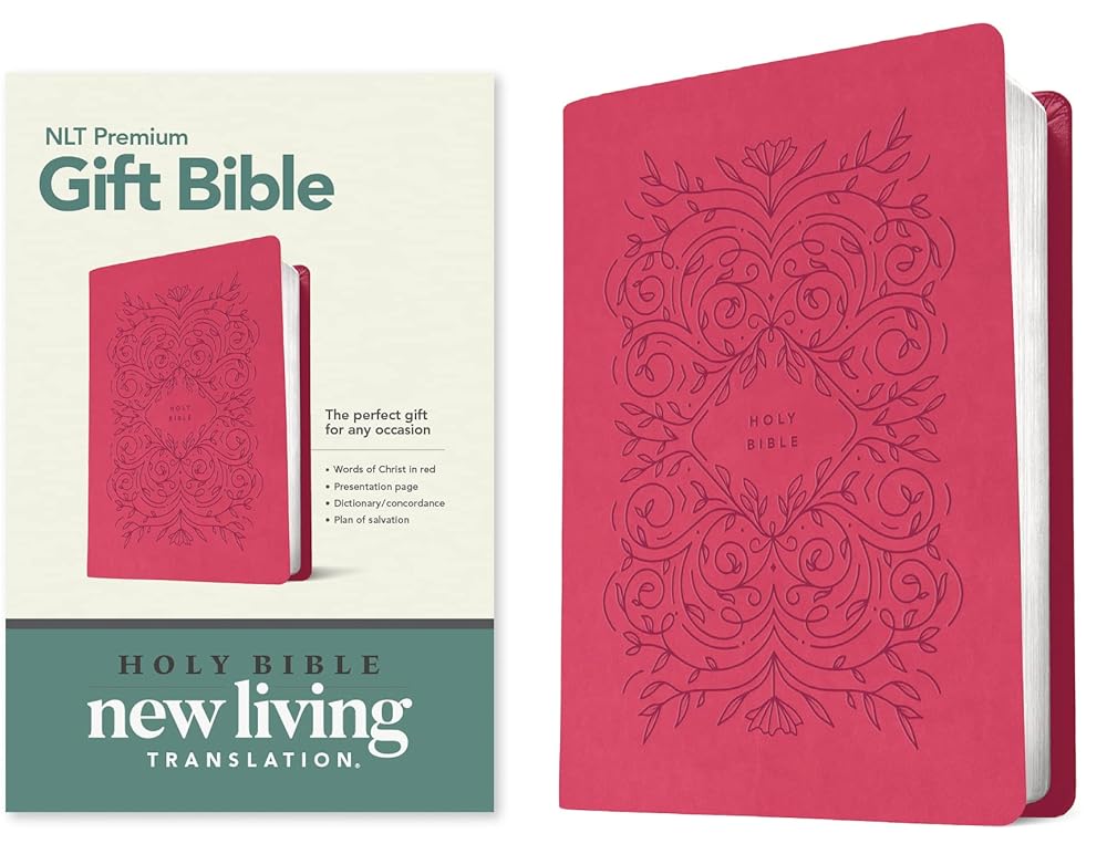 Premium Gift Bible NLT (LeatherLike, Very Berry Pink Vines, Red Letter) cover image