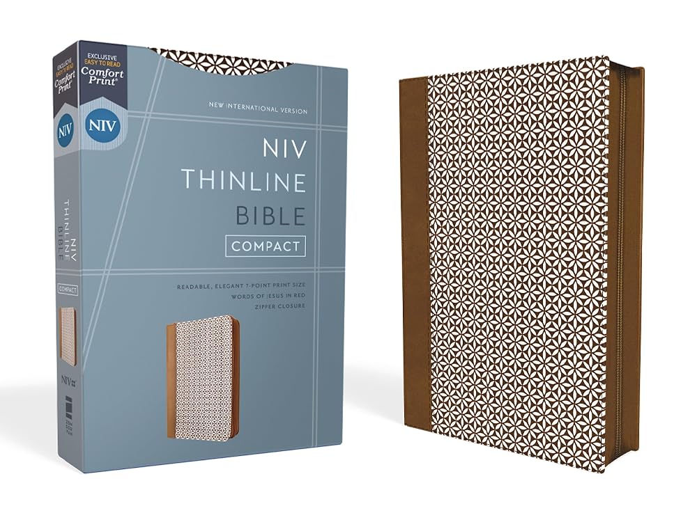 NIV, Thinline Bible, Compact, Leathersoft, Brown/White, Zippered, Red Letter, Comfort Print cover image
