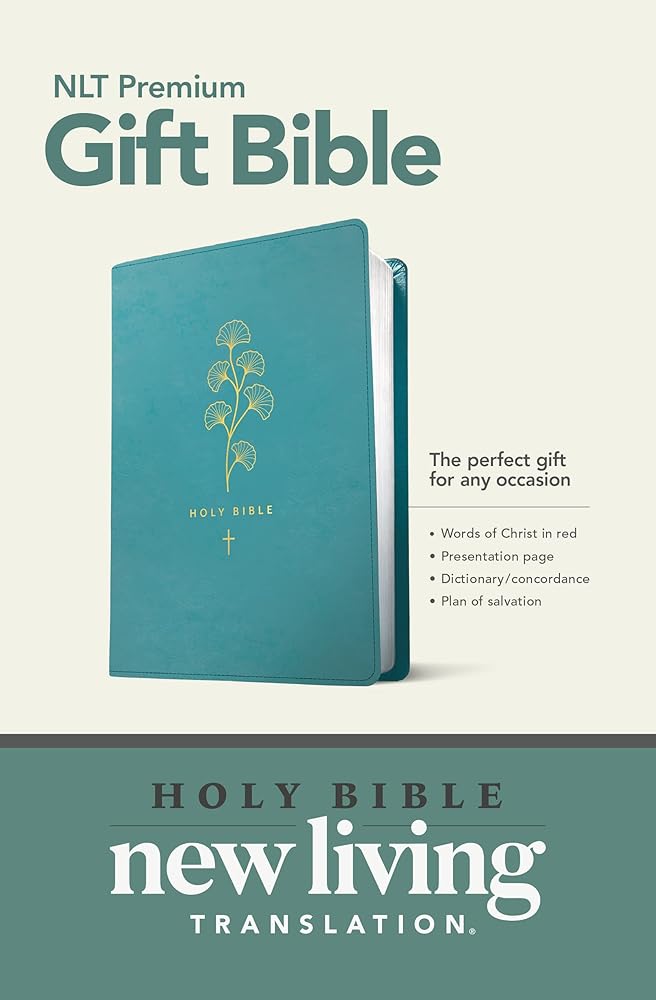 Premium Gift Bible NLT (LeatherLike, Teal Cross, Red Letter) cover image