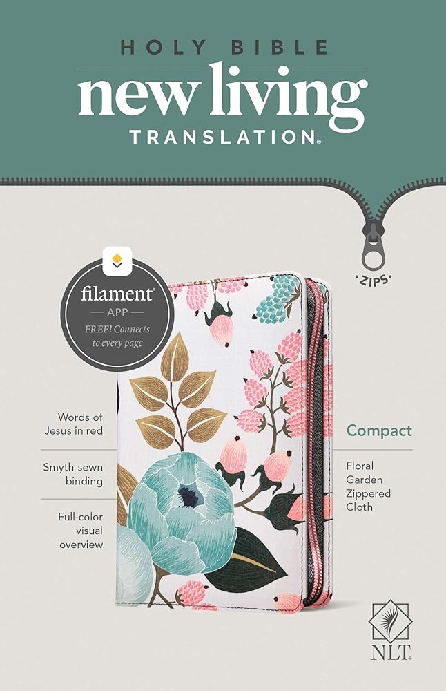 NLT Compact Zipper Bible, Filament Enabled (Cloth, Floral Garden, Red Letter) cover image
