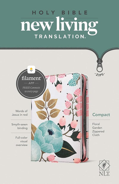 NLT Compact Zipper Bible, Filament Enabled (Cloth, Floral Garden, Red Letter) cover image