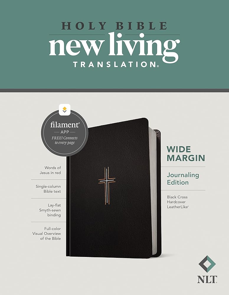 NLT Wide Margin Bible, Filament Enabled (Hardcover LeatherLike, Black Cross, Red Letter) cover image