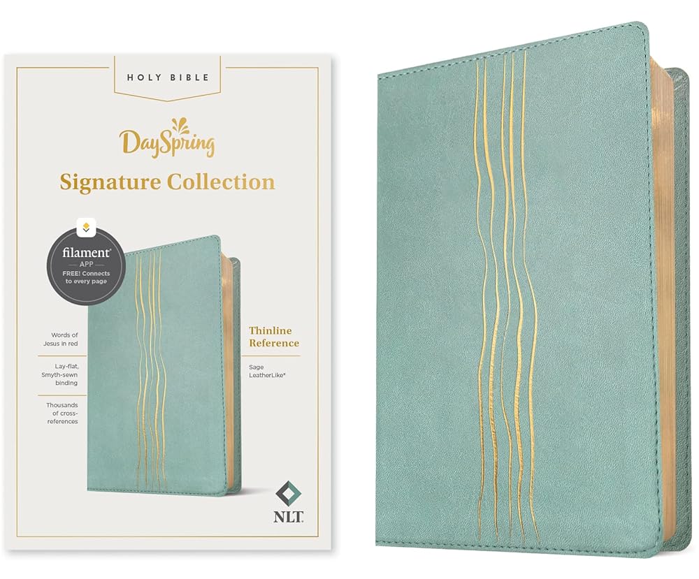 NLT Thinline Reference Bible, Filament-Enabled Edition (Leatherlike, Sage, Red Letter): Dayspring Signature Collection cover image
