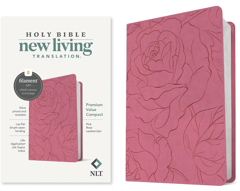 NLT Premium Value Compact Bible, Filament Enabled (LeatherLike, Pink Rose) cover image