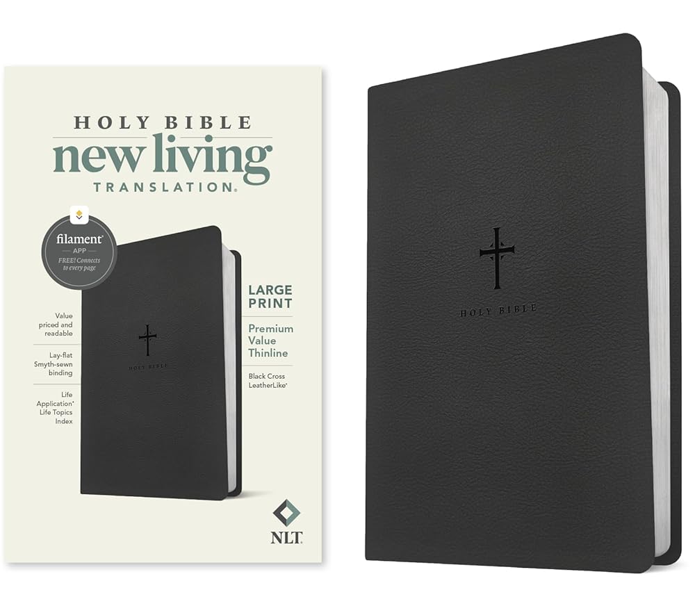 NLT Large Print Premium Value Thinline Bible, Filament Enabled (LeatherLike, Black Cross) cover image