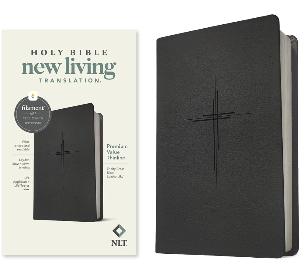 NLT Premium Value Thinline Bible, Filament Enabled (LeatherLike, Trinity Cross Black) cover image