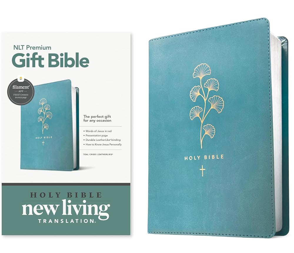 Premium Gift Bible NLT, Filament Enabled (LeatherLike, Teal Cross, Red Letter) cover image