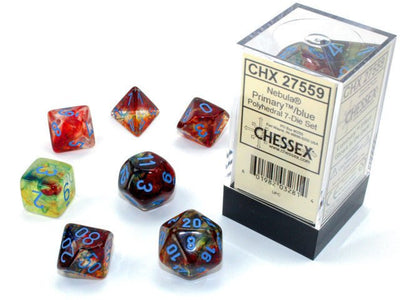 Chessex D7 - Die Set Nebula Polyhedral Primary/blue Luminary 7 - Die Set - 601982032814 - Dice - Chessex - The Little Lost Bookshop