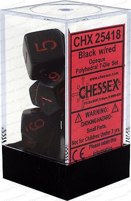 Chessex D7 - Die Set Opaque Polyhedral Black/red 7 - Die Set - 601982021344 - Dice - Chessex - The Little Lost Bookshop