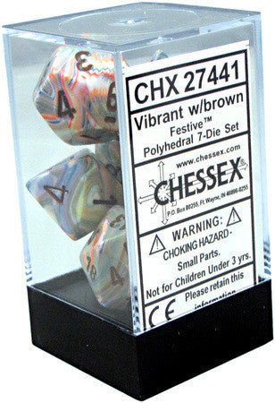 D7 - Die Set Dice Festive Polyhedral Vibrant/Brown (7 Dice in Display) - 601982024802 - Dice - Chessex - The Little Lost Bookshop