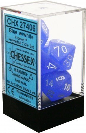 D7 - Die Set Dice Frosted Polyhedral Blue/White (7 Dice in Display) - 601982024550 - Dice - Chessex - The Little Lost Bookshop