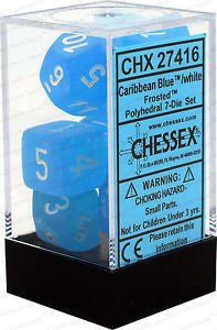 D7 - Die Set Dice Frosted Polyhedral Caribbean Blue/White (7 Dice in Display) - 601982024611 - Dice - Chessex - The Little Lost Bookshop