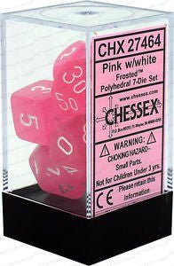 D7 - Die Set Dice Frosted Polyhedral Pink/White (7 Dice in Display) - 601982024901 - Dice - Chessex - The Little Lost Bookshop