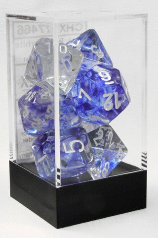 D7 - Die Set Dice Nebula Polyhedral Dark Blue/White (7 Dice in Display) - 601982024925 - Dice - Chessex - The Little Lost Bookshop