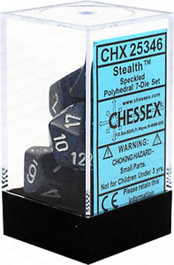 D7 - Die Set Dice Speckled Polyhedral Stealth (7 Dice in Display) - 601982021177 - Dice - Chessex - The Little Lost Bookshop