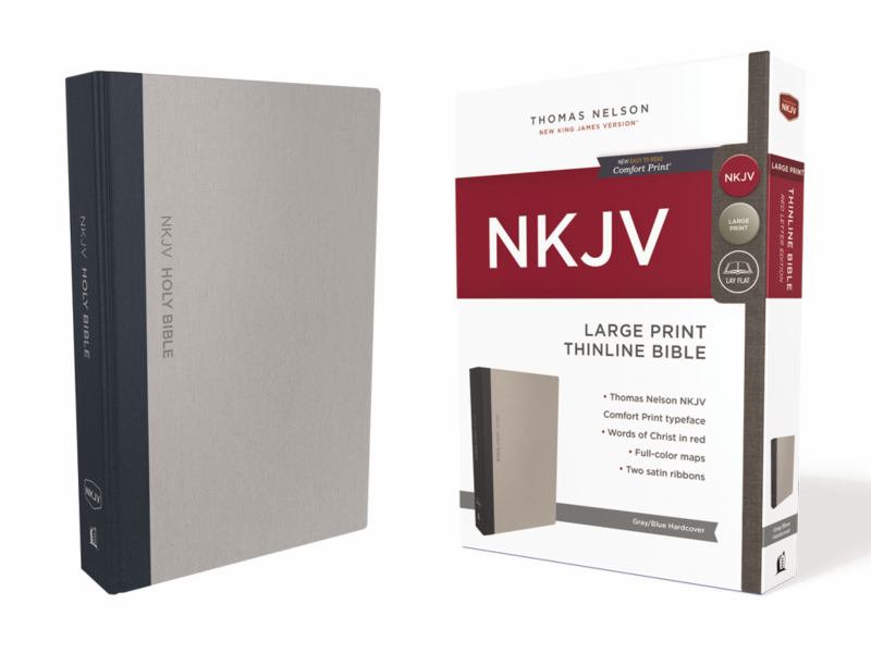NKJV Thinline Bible Large Print Gray/Blue